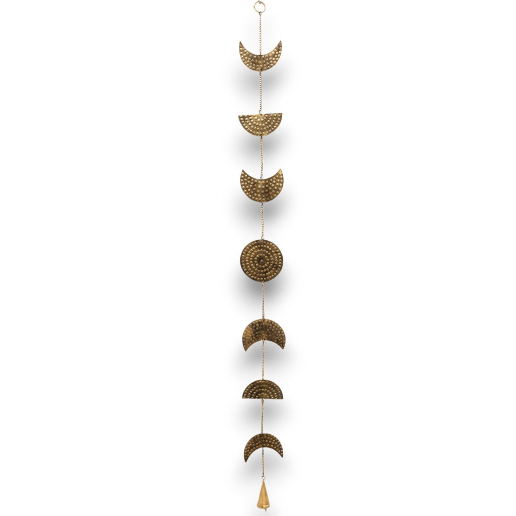 Indian Chimes Brass Moon Phases Drop with Bell 25cm Decoration