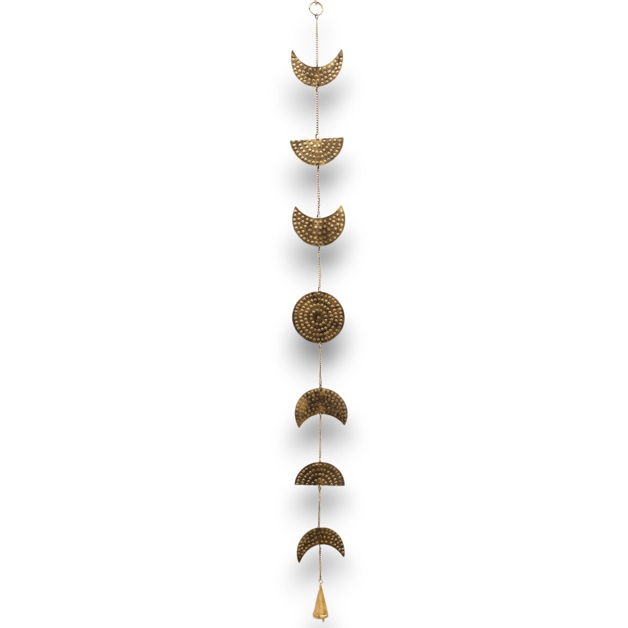 Indian Chimes Brass Moon Phases Drop with Bell 25cm Decoration