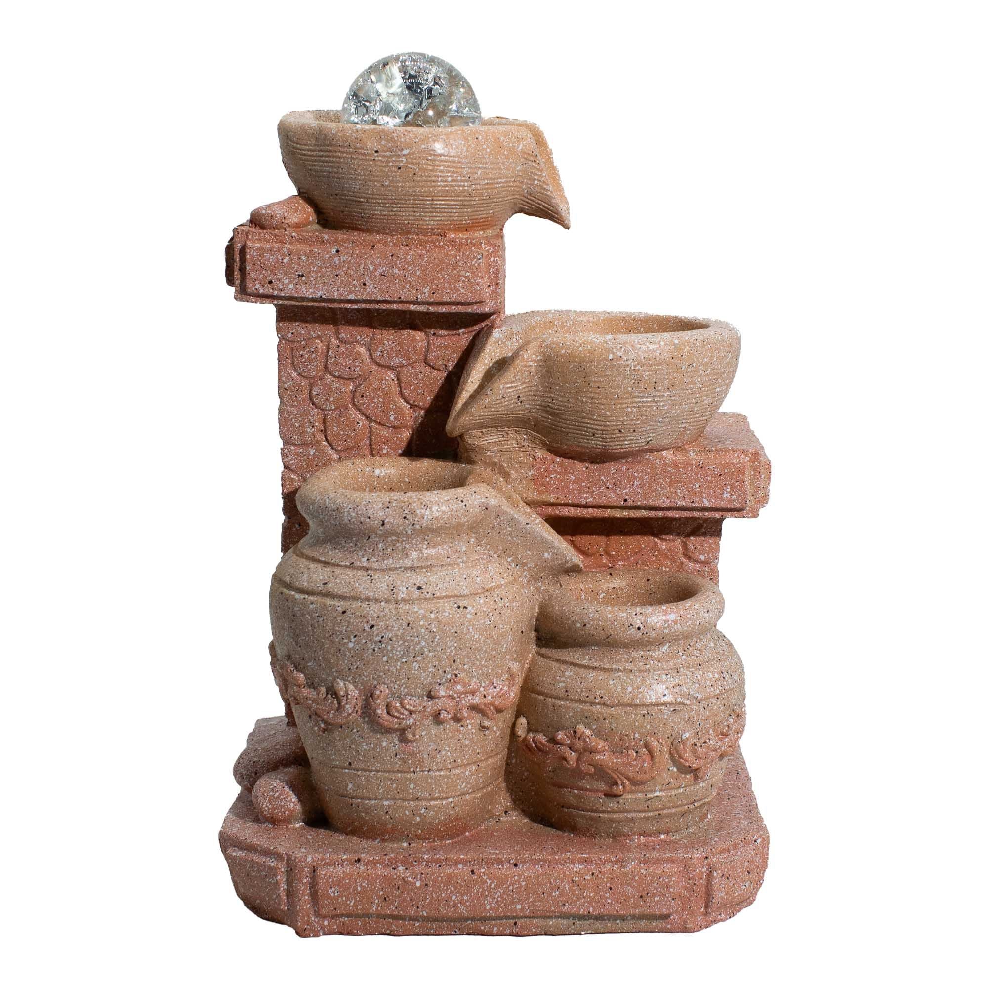 Mediterranean Cascading Pots Tabletop Water Feature with Crystal Ball