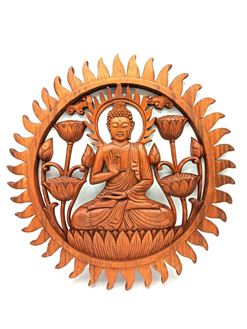 Buddha & Lotus Panel 40cm Decorative Wooden Art for Home Decor