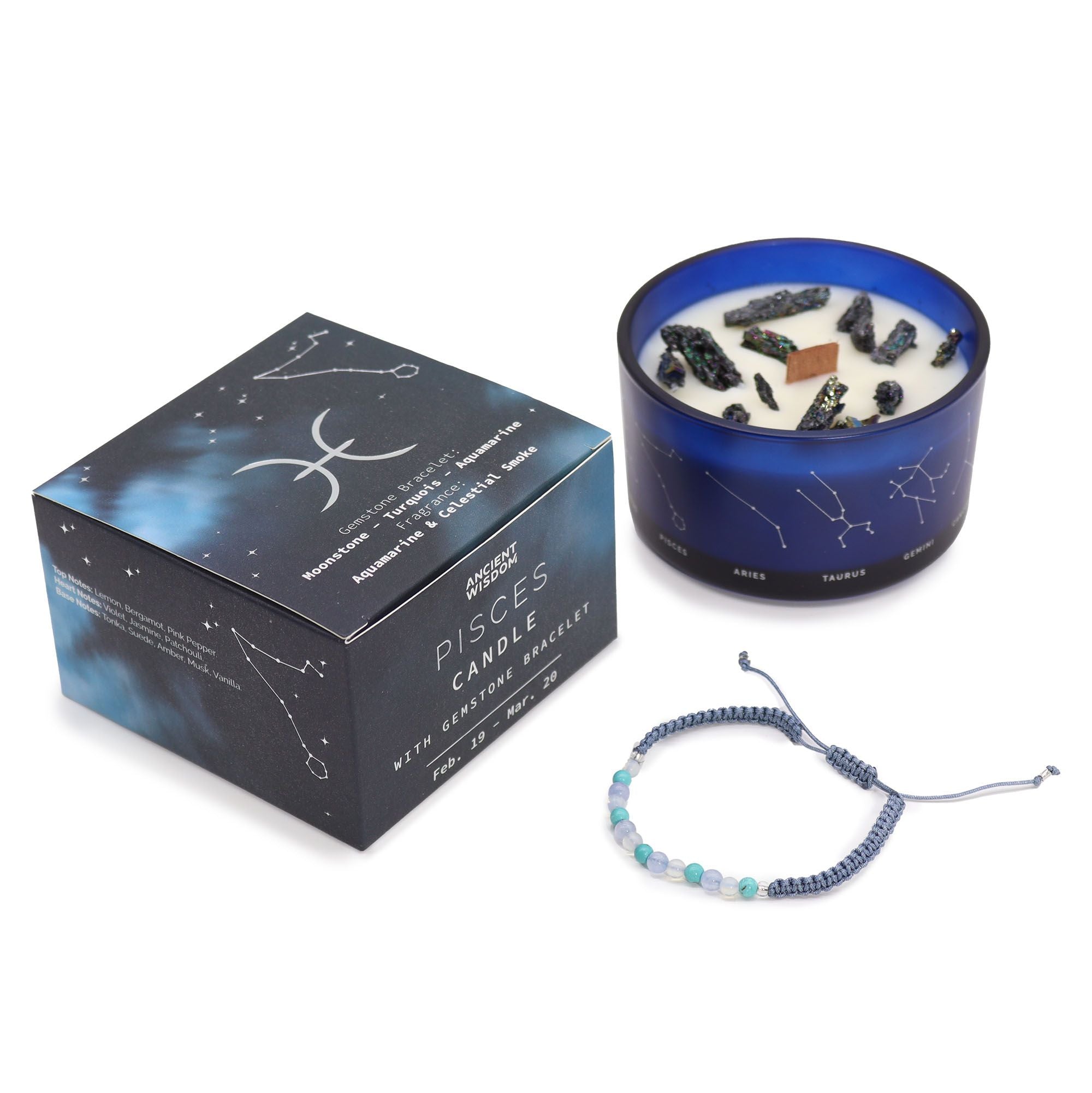 Zodiac Crystal Candle with Gemstone Bracelet for Pisces Lovers