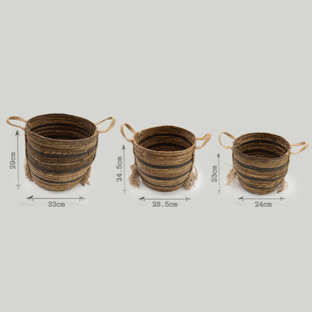 Bananna Leaf & Seagrass Large Baskets Natural Browns Set of 3