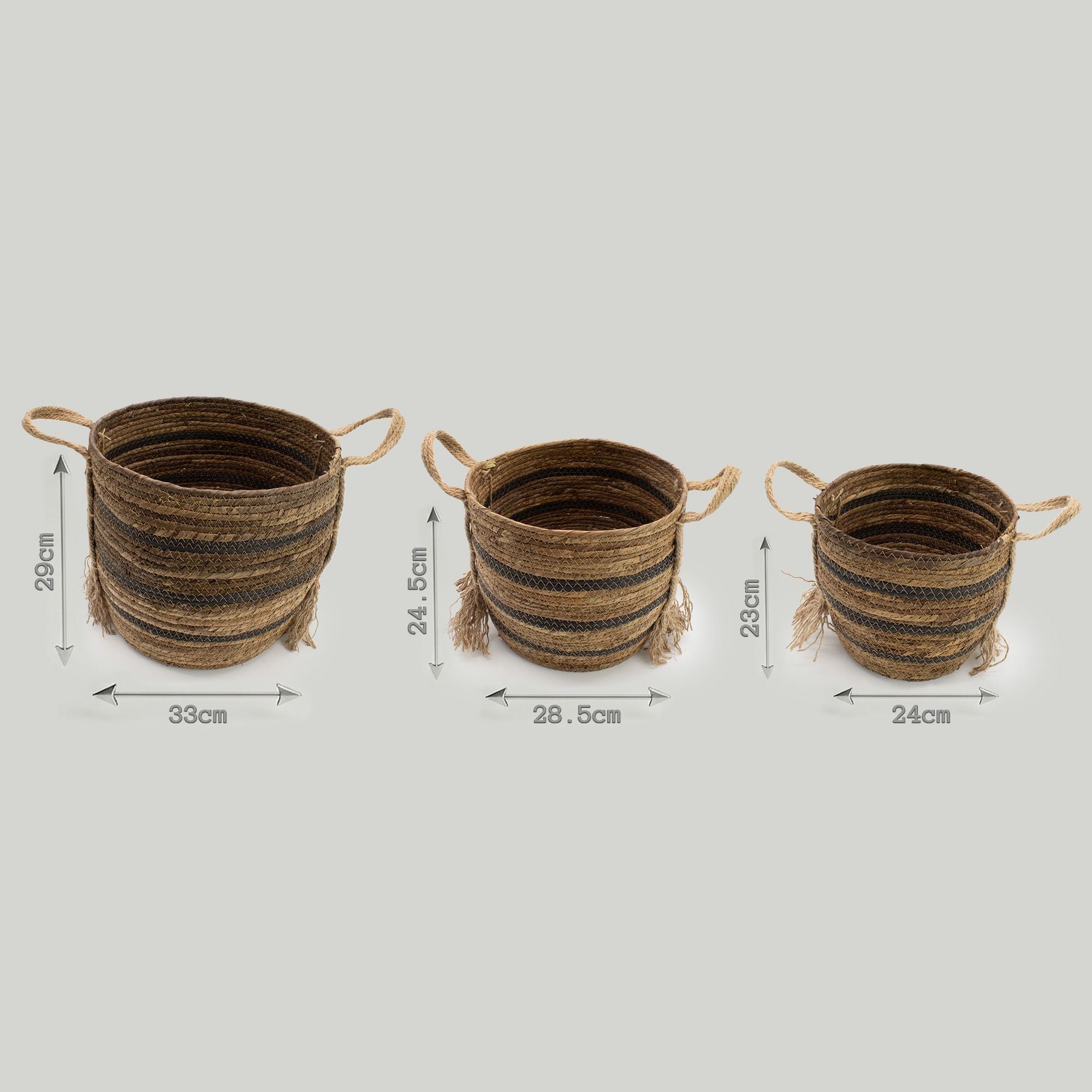 Bananna Leaf & Seagrass Large Baskets Natural Browns Set of 3