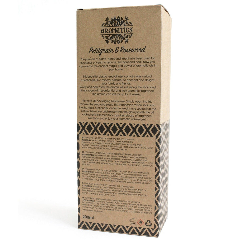 200ml Reed Diffuser with Petitgrain and Rosewood Essential Oils