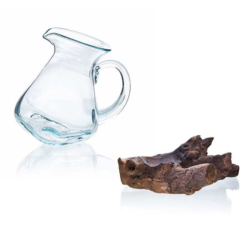 Molten Glass Water Jug on Wood Base for Chic Home Decor