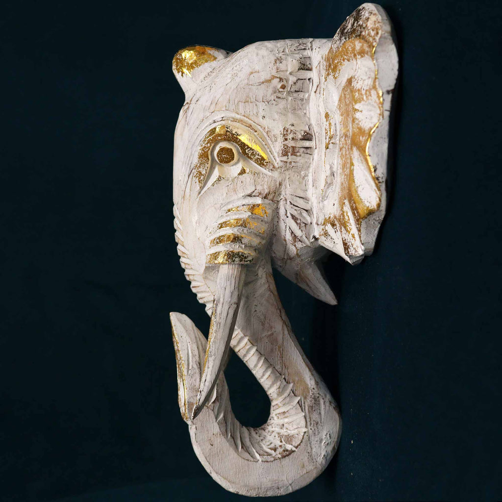 Large Gold and Whitewash Elephant Head Decorative Figure for Home