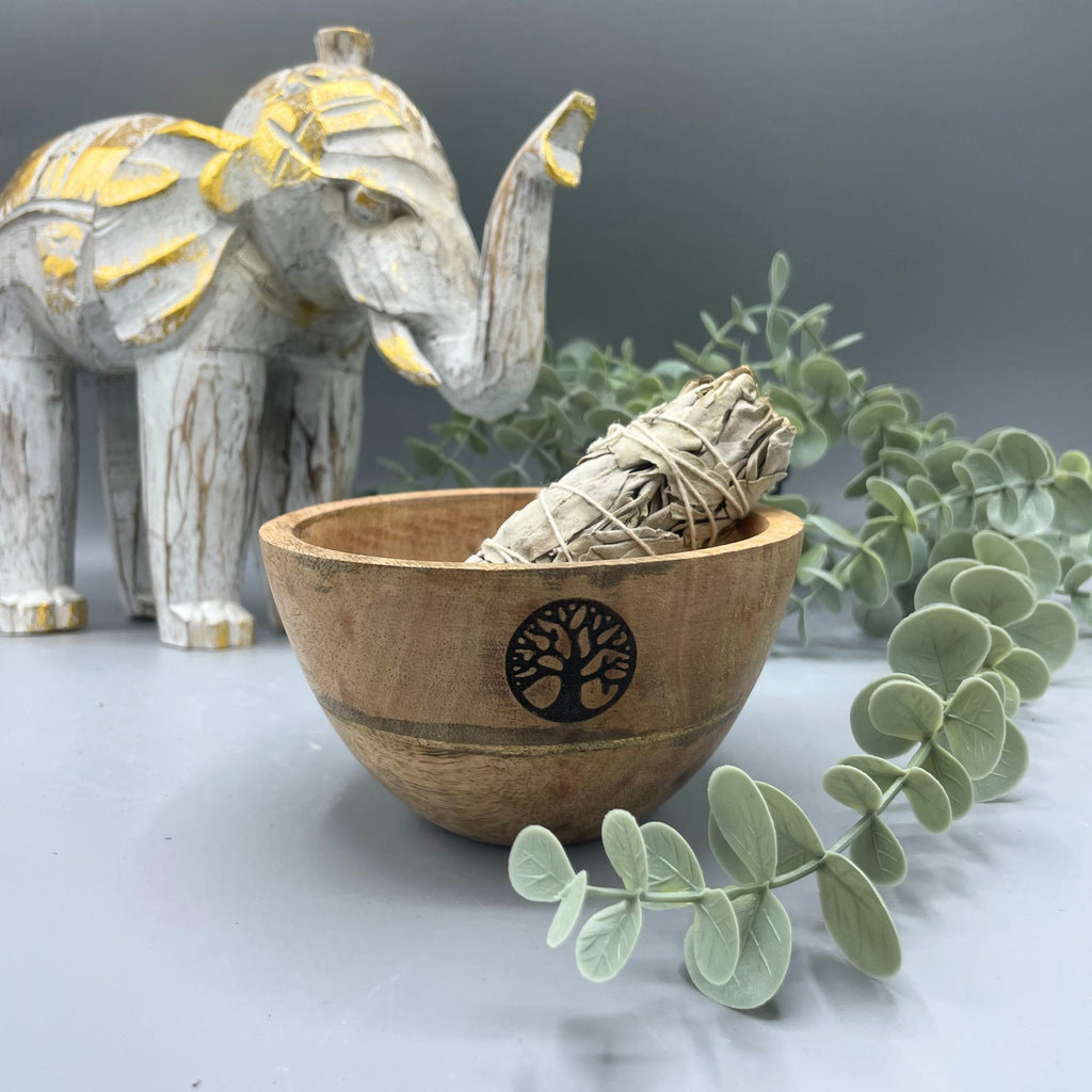 Wooden Smudge and Ritual Offerings Bowl with Tree of Life Design