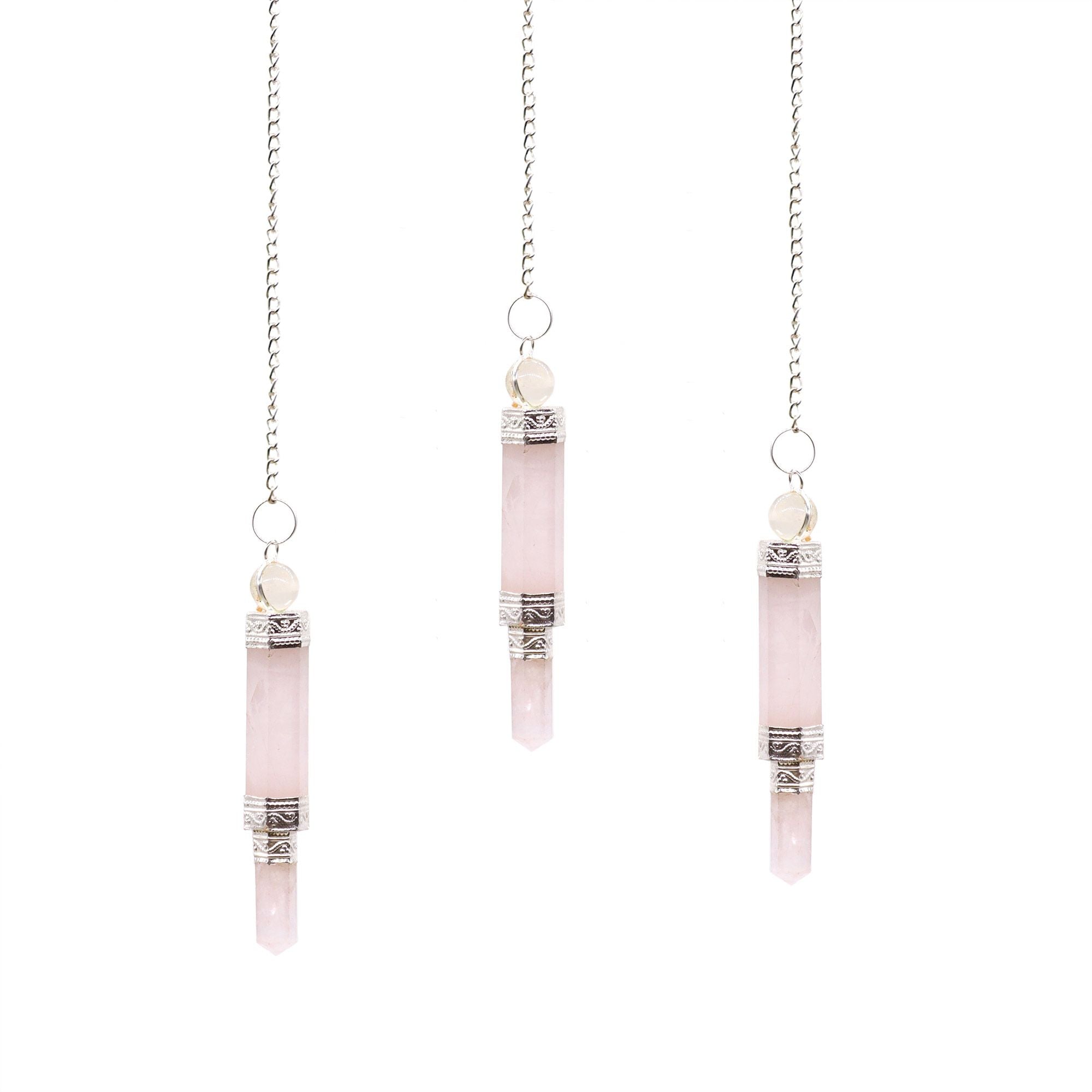 Rose Quartz Pendulum for Dowsing and Divination with Silver Chain