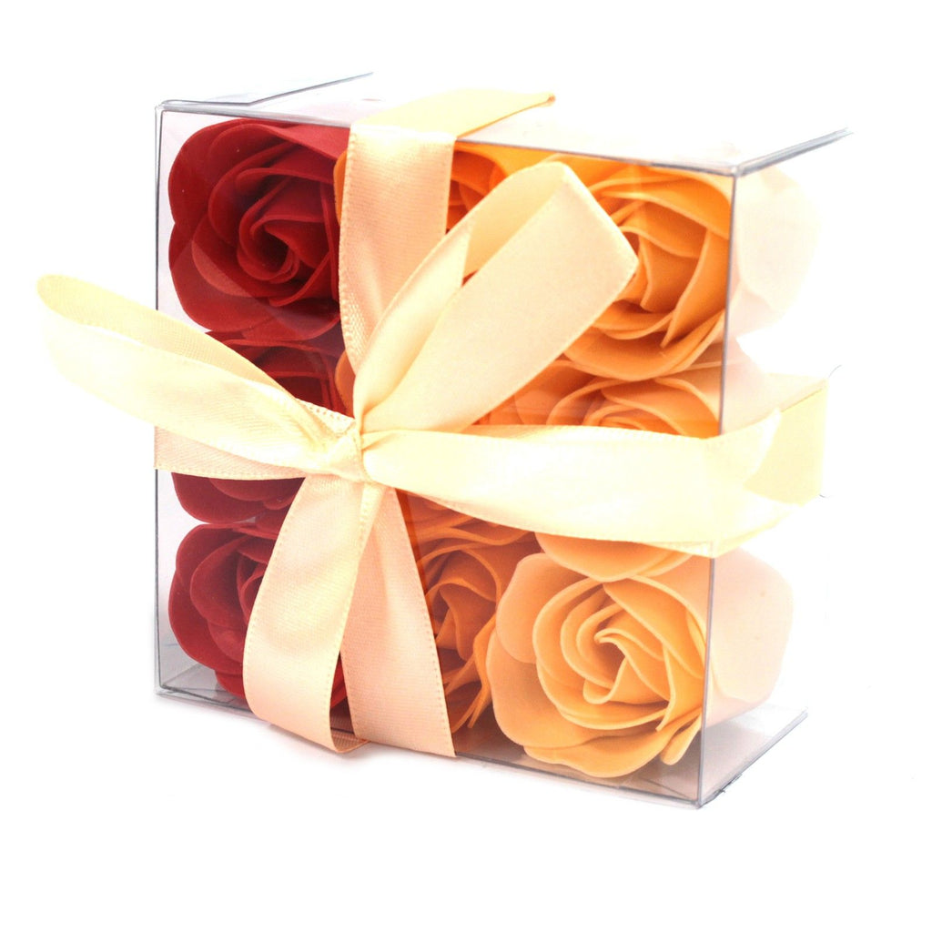 Set of 9 Peach Roses Soap Flower Box for Elegant Bathing Moments