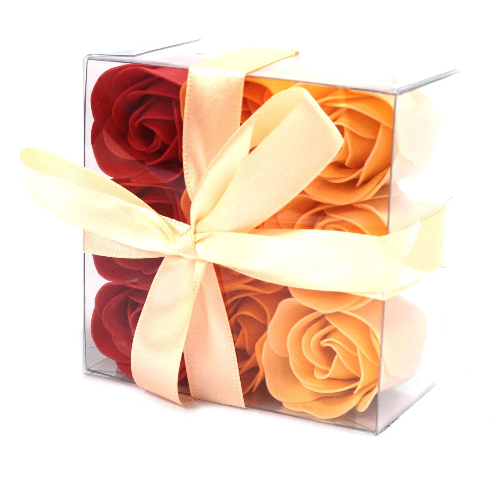 Set of 9 Peach Roses Soap Flower Box for Elegant Bathing Moments