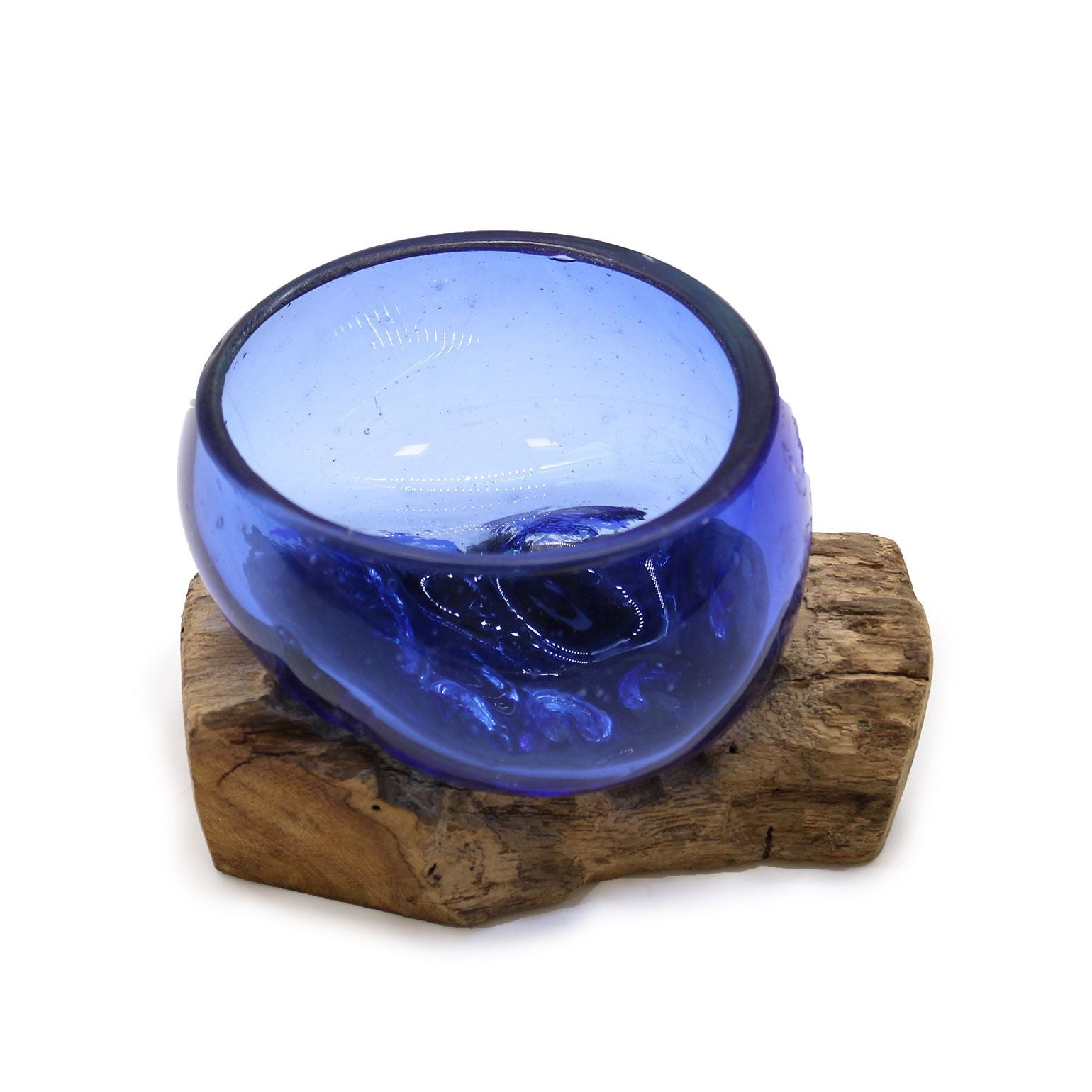 Molton Glass Mini Blue Bowl on Wood for Stylish Home Decor