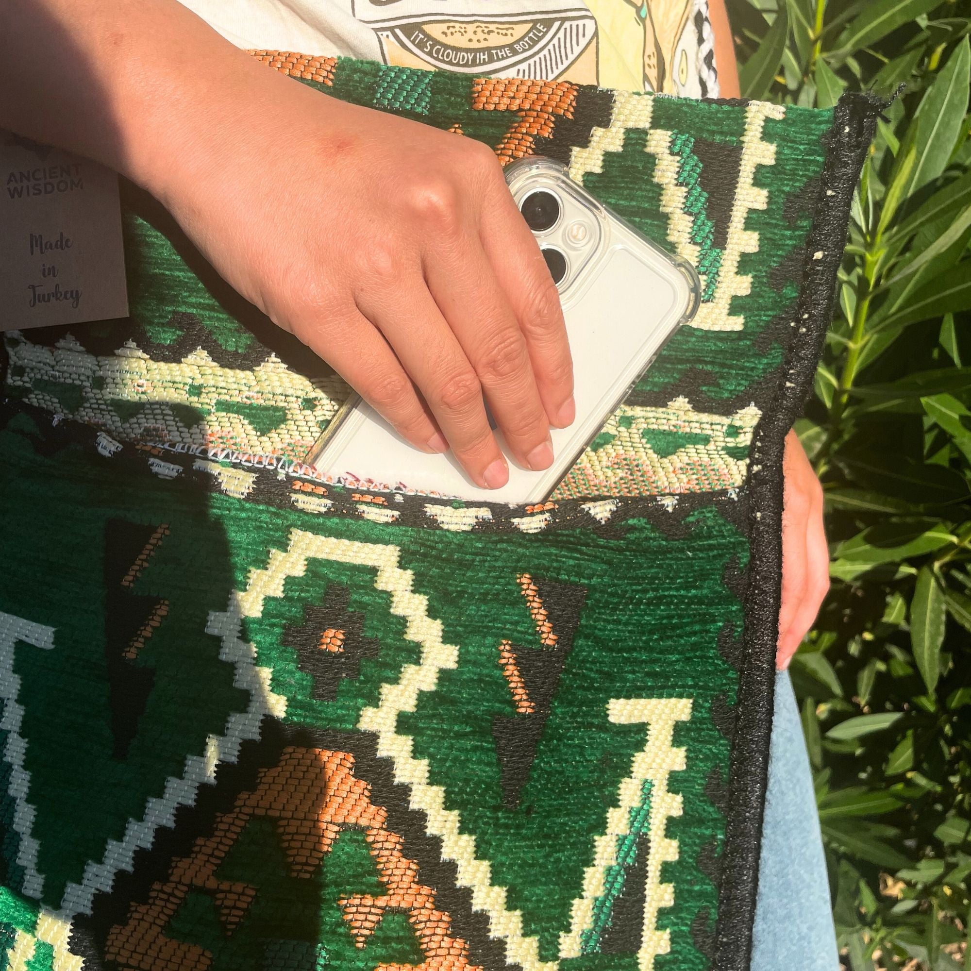 Emerald Green Kilim Messenger Festival Bag for Summer Outings