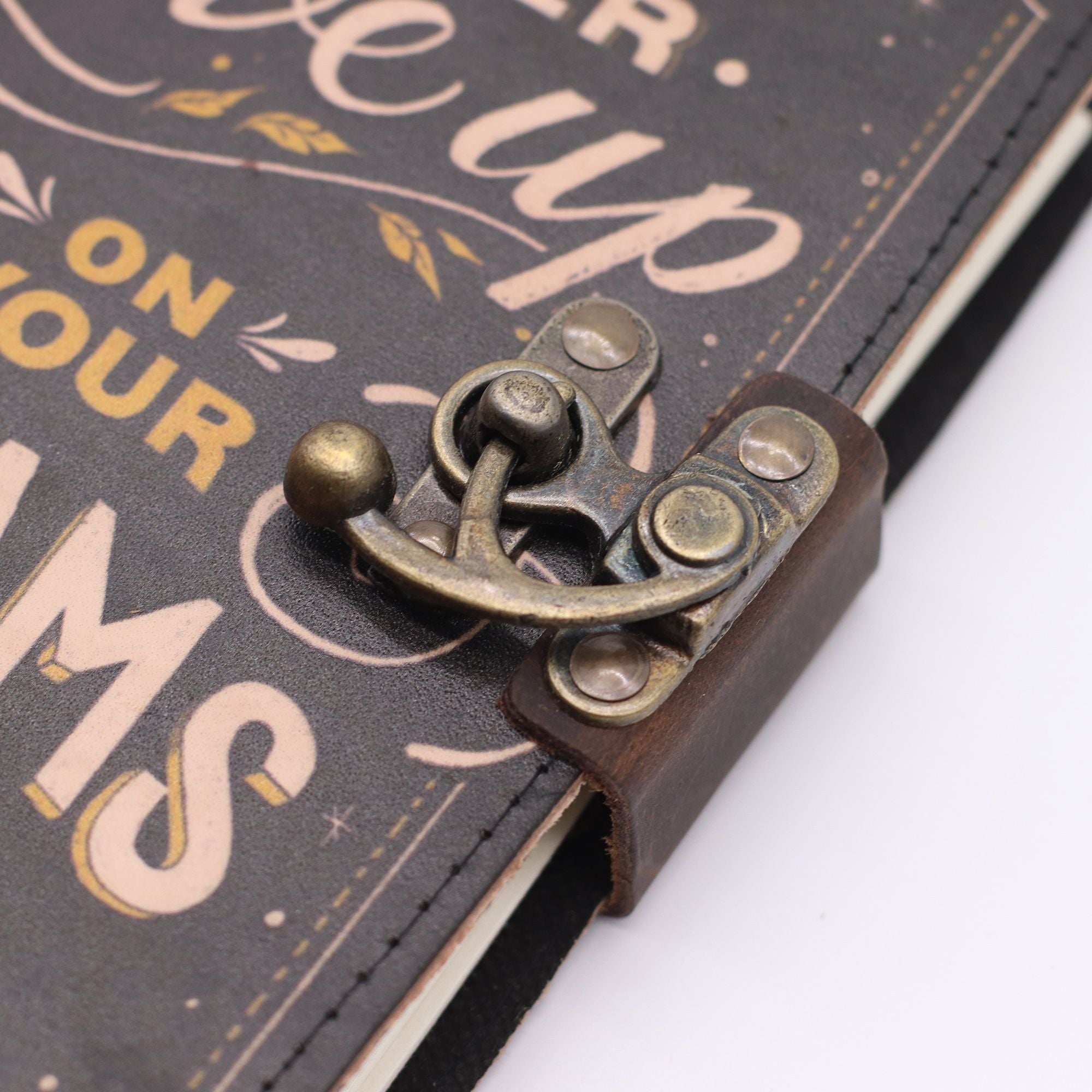 Leather Printed Notebook with Never Give Up On Your Dreams Quote