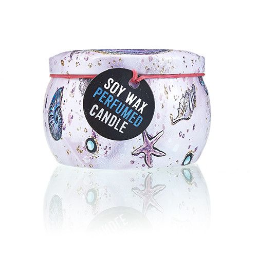 Art Tin Candle with Sea Life Design in Raspberry Scented Wax