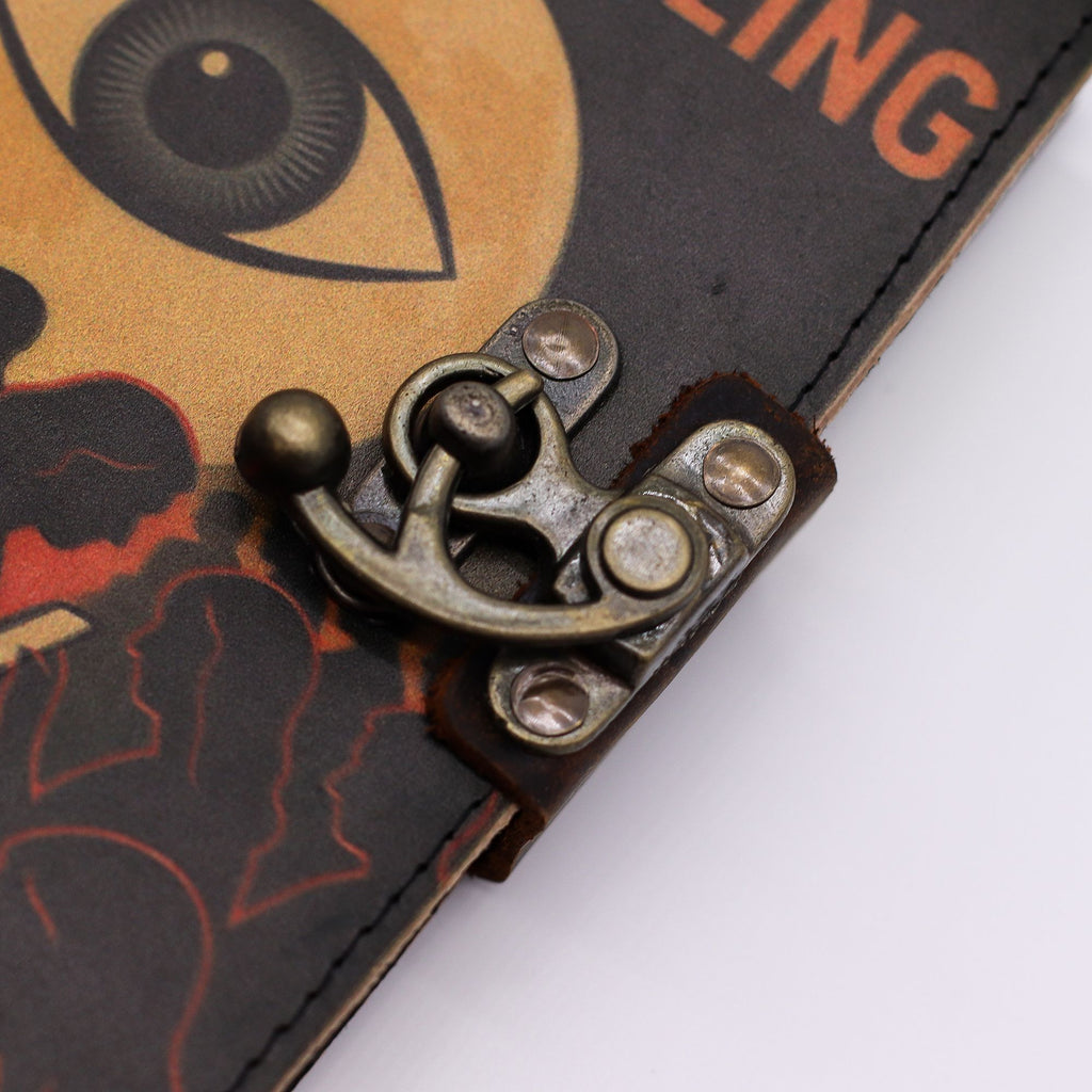 Leather Printed Notebook Stop Doom Scrolling with Vintage Clasp