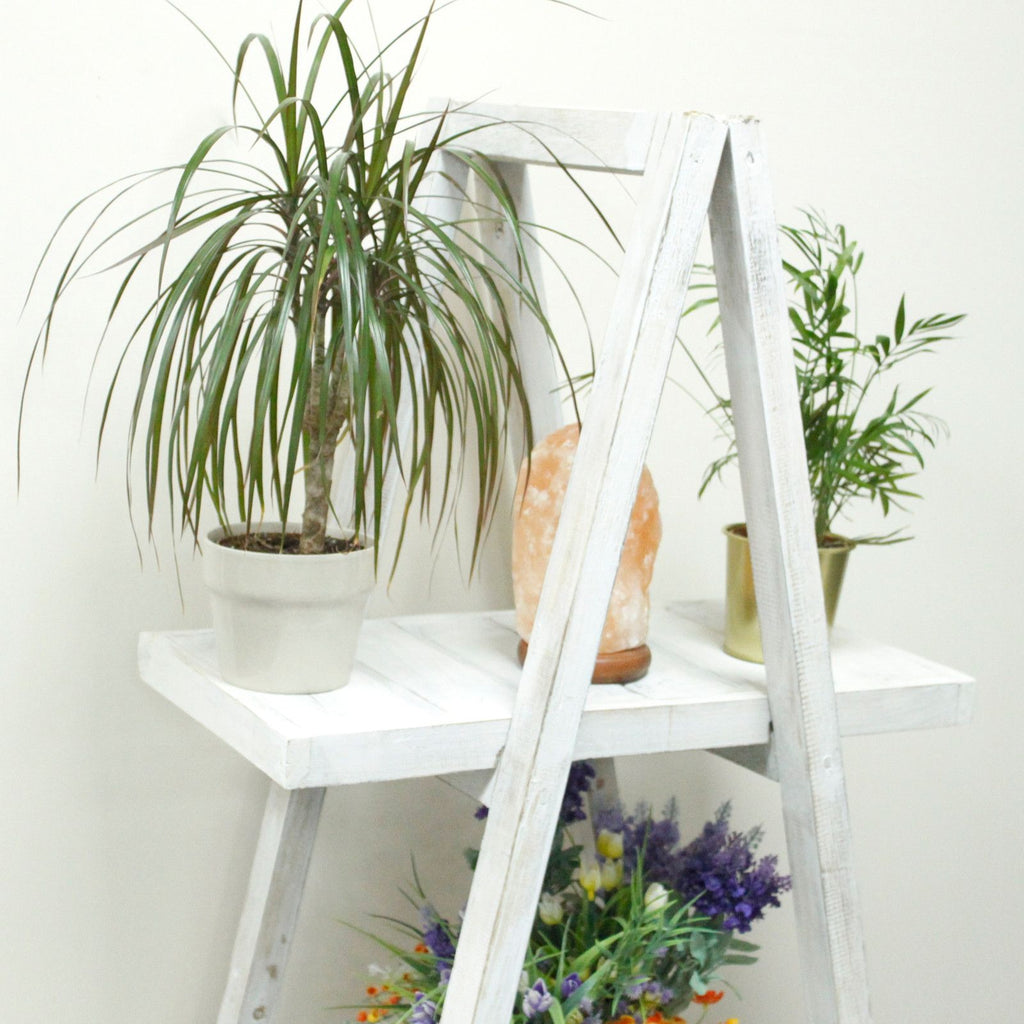 Folding Wooden A Frame Shelf in Whitewash for Home Storage