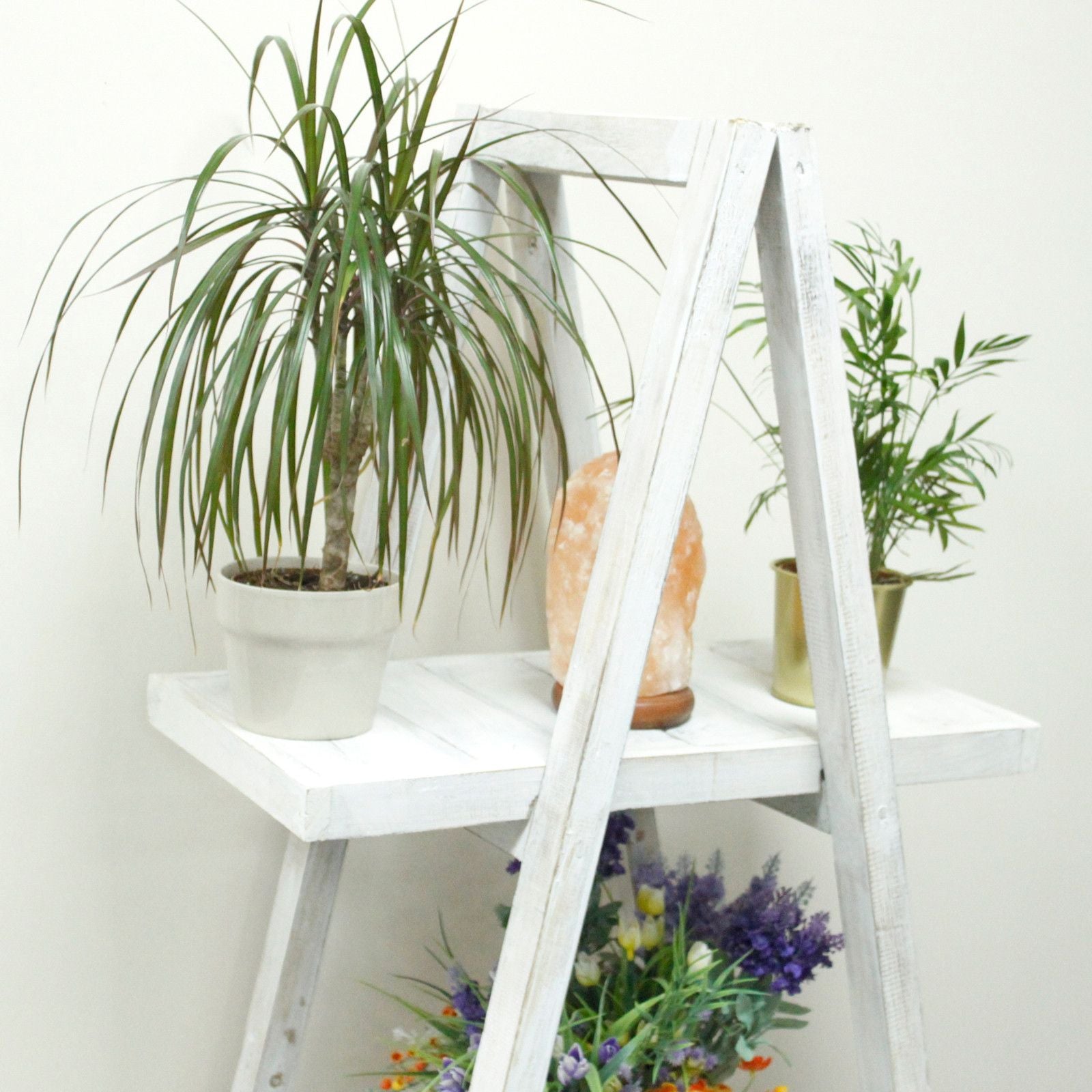 Folding Wooden A Frame Shelf in Whitewash for Home Storage