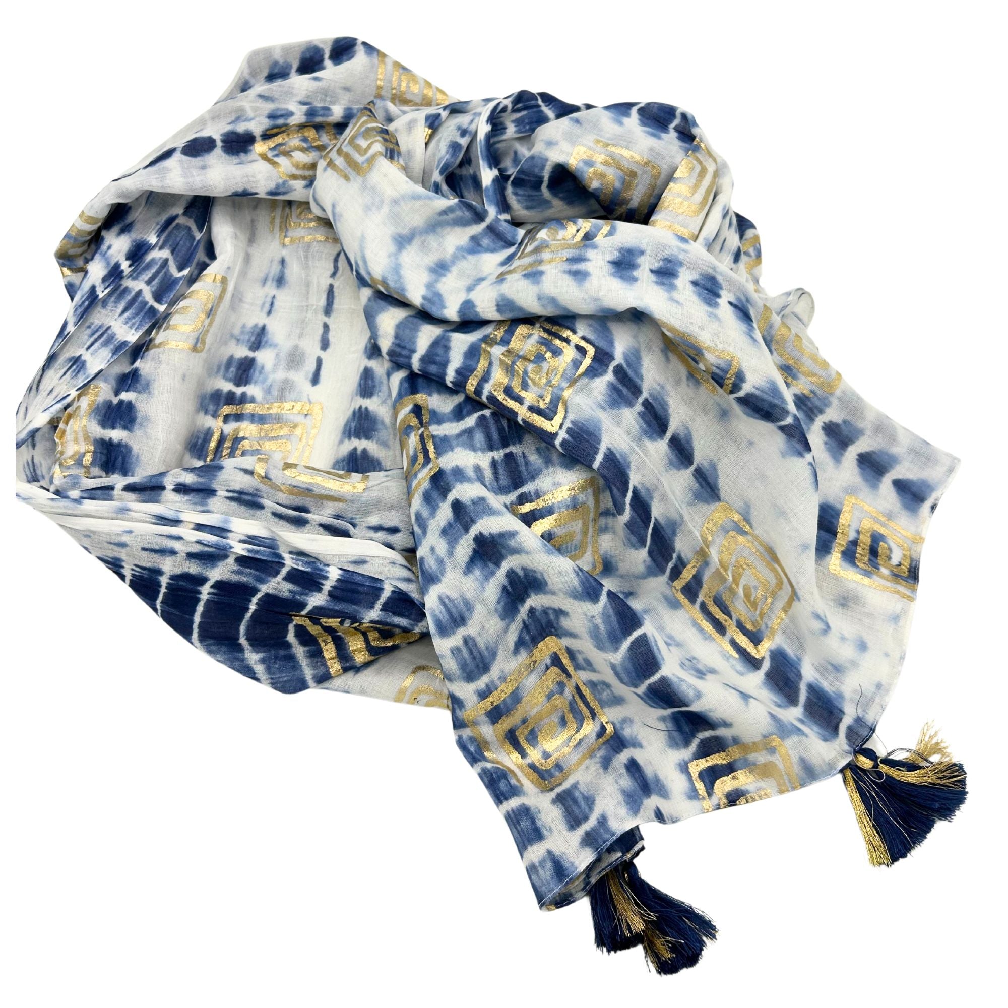 Nomad Sari Pareo in Blue Tie Dye & Block Print for Versatile Style