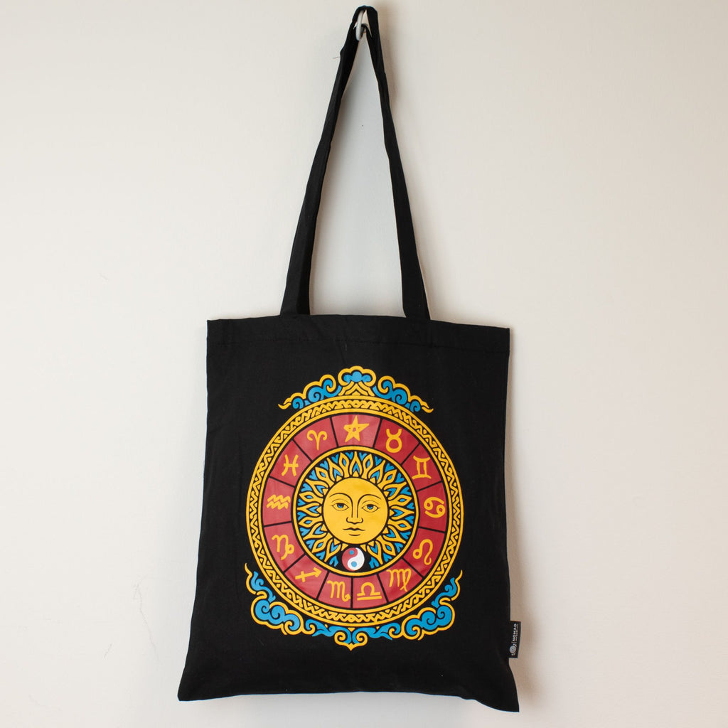 Zodiac Sun Black Tote Bag with Iconic Classic Design for Daily Use