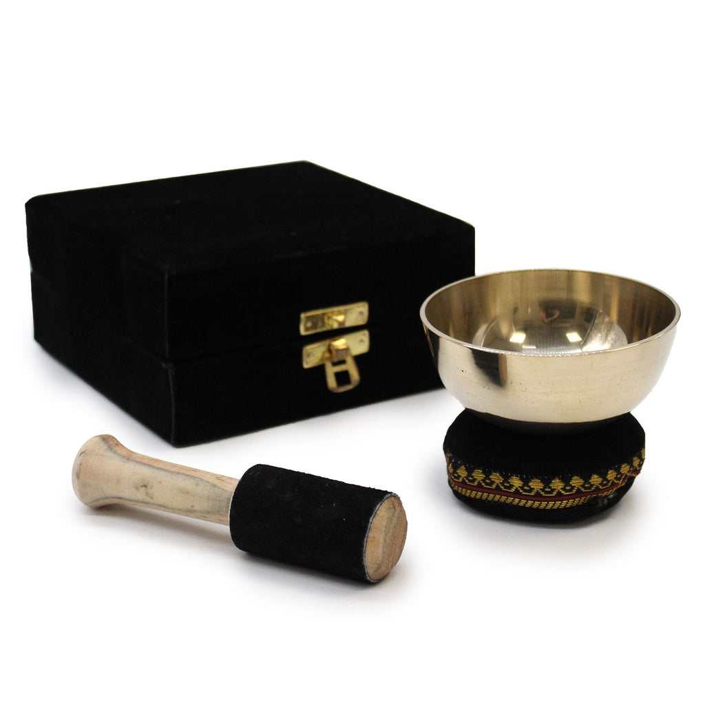Brass Singing Bowl Gift Set 9cm with Velvet Cushion and Box