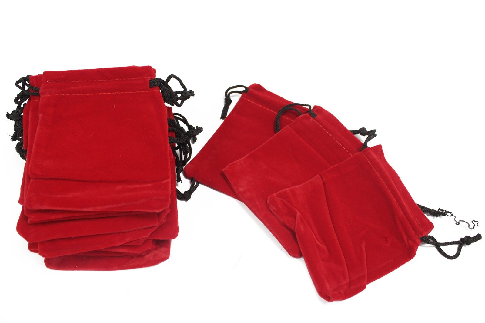 Quality Velvet Pouch in Red with Black Drawstring for Small Items
