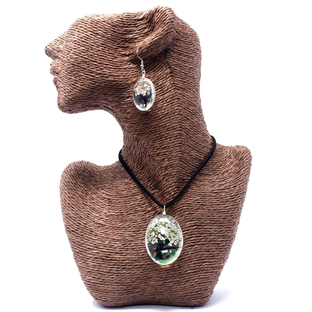 Pressed Flowers Tree of Life Set in White Unique Jewellery Gift
