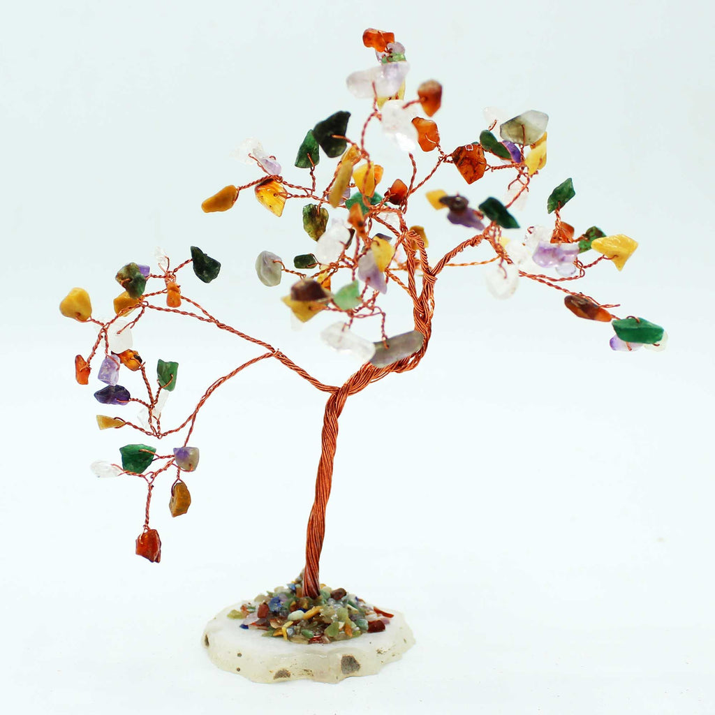 Lrg Gemstone Tree with Multi Stones on Natural Agate Base Display