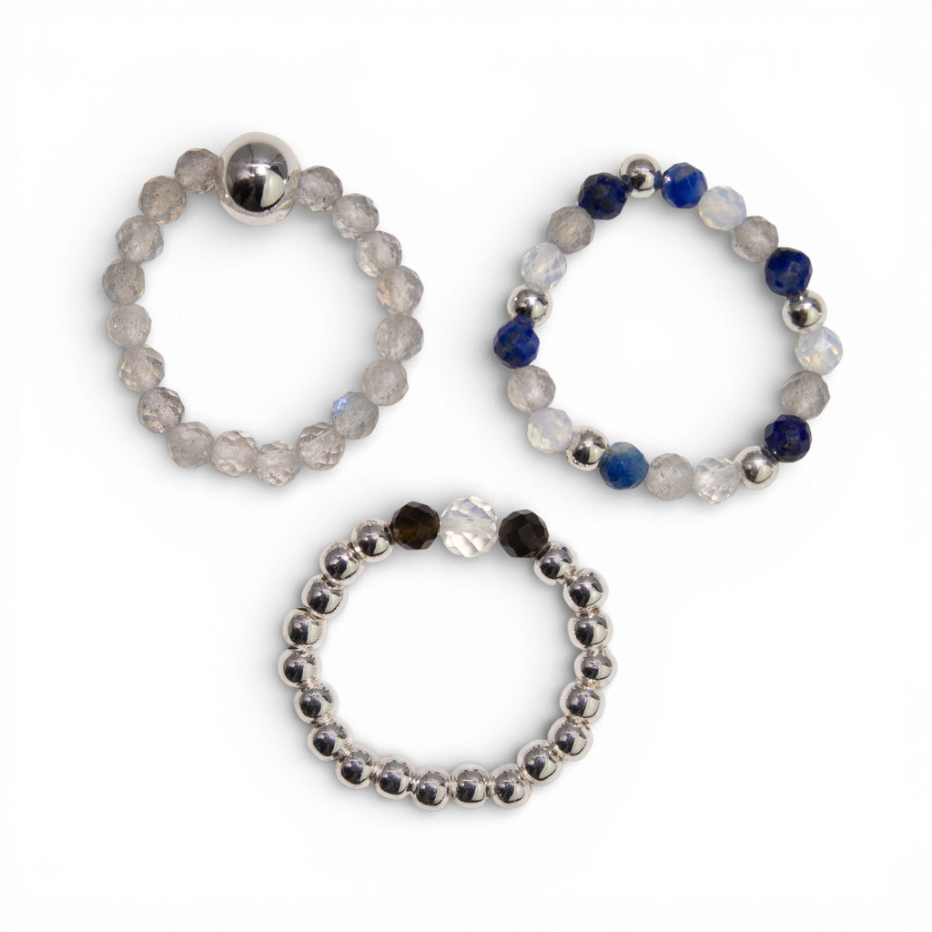 Nymph Spirit Gemstone Ring Set with Northern Lights Inspiration