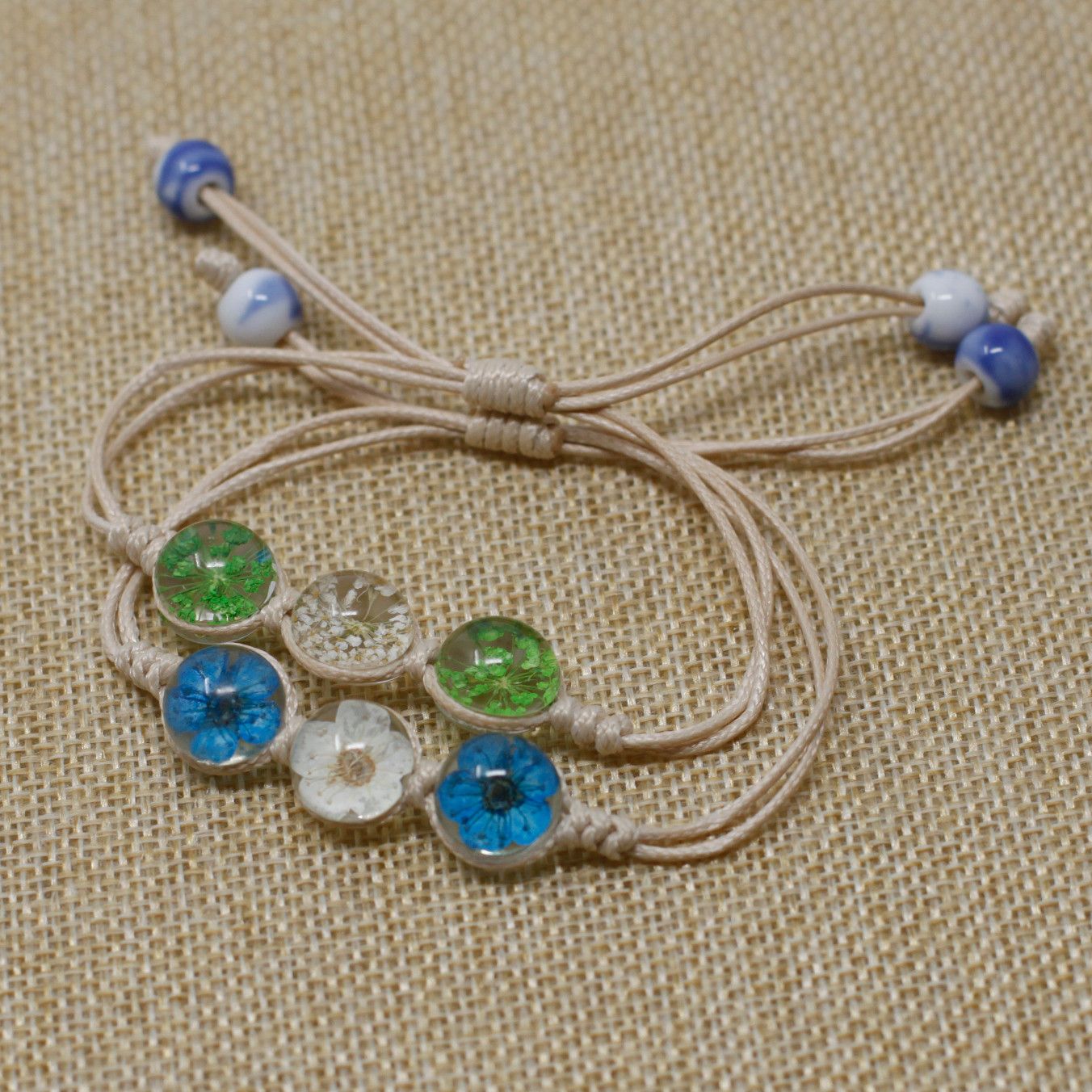 Pressed Flowers Tri Flower Bracelet with Unique Floral Design