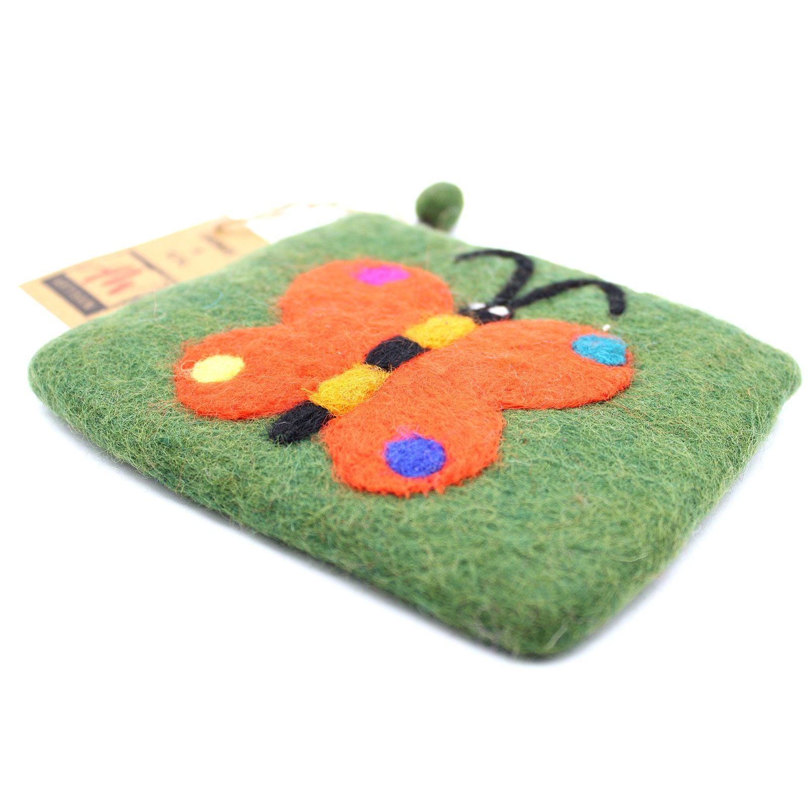 Natural Felt Zipper Pouch with Big Butterfly Design Assorted