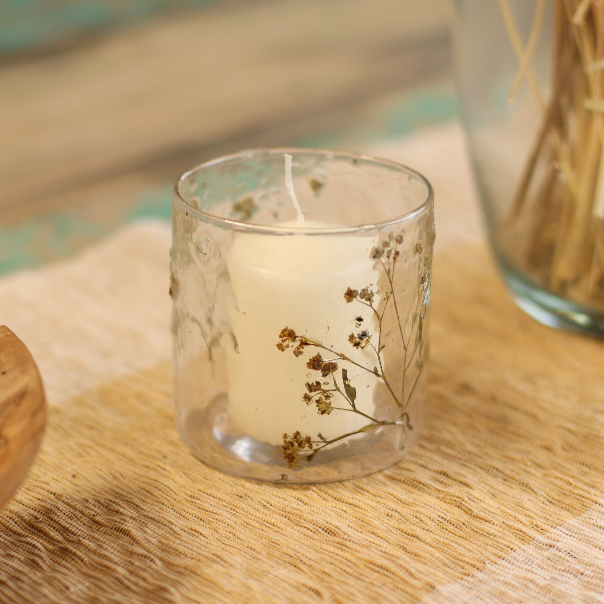 Natural Floral Glass Candle Holder Margarita for Home Decor