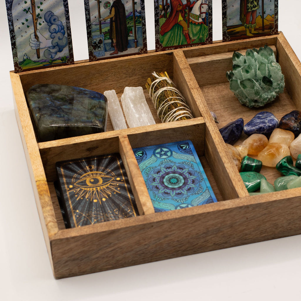 Four Section Tarot Box with Card Holder for Organised Readings