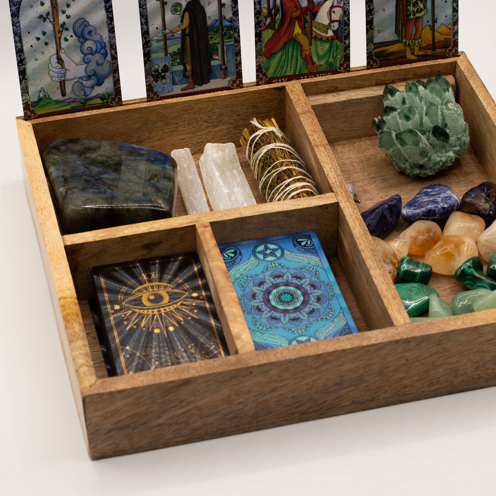 Four Section Tarot Box with Card Holder for Organised Readings