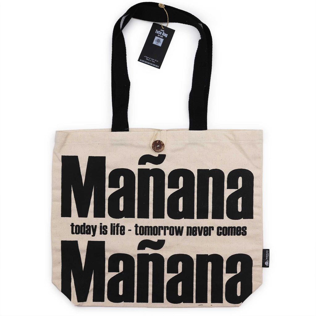 Iconic Classic Tote Bag Mañana Mañana in Natural Cotton Design