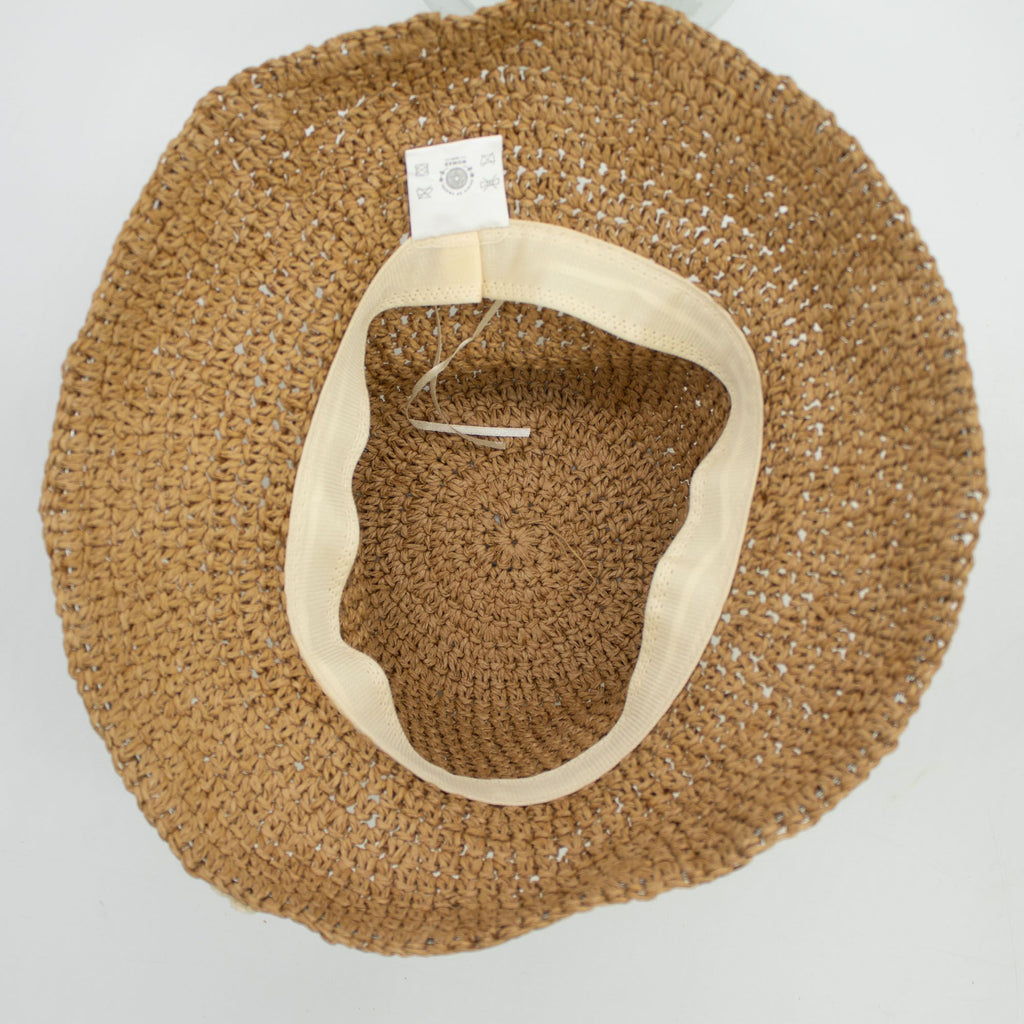 Nomad Sari Floppy Straw Sun Hat in Coffee and Daisies Design