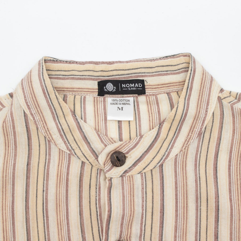 Nomad Sari Grandad Shirt in Brown Beige with Classic Stripes