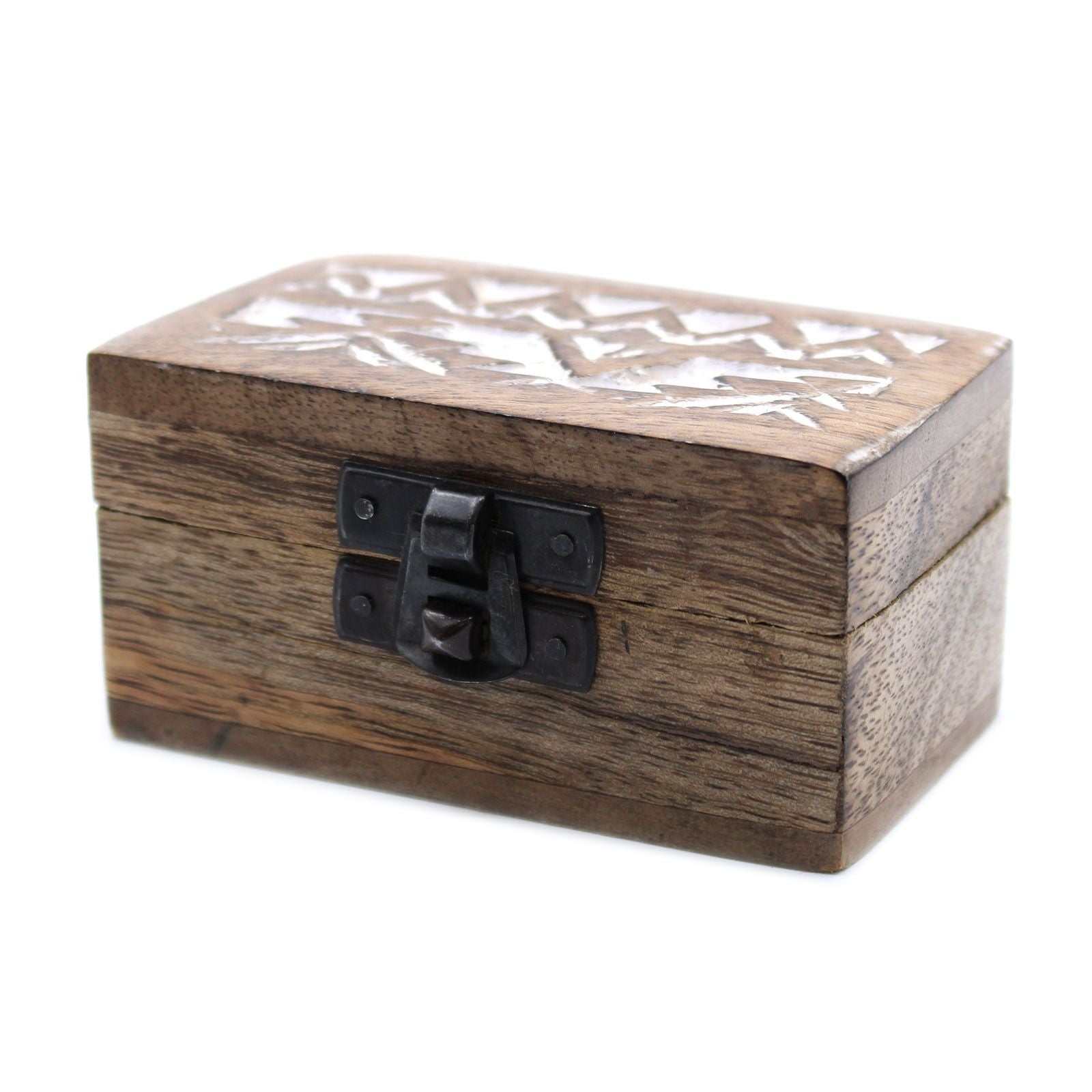 White Washed Wooden Box with Slavic Design for Pill Storage