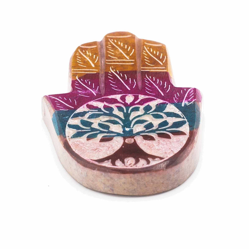 Soapstone Hamsa Incense Holder with Tree of Life Design 9x6cm