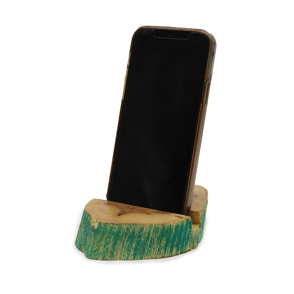 Lrg Gamal Wood Phone Holder with Modern Greenwash Finish Design