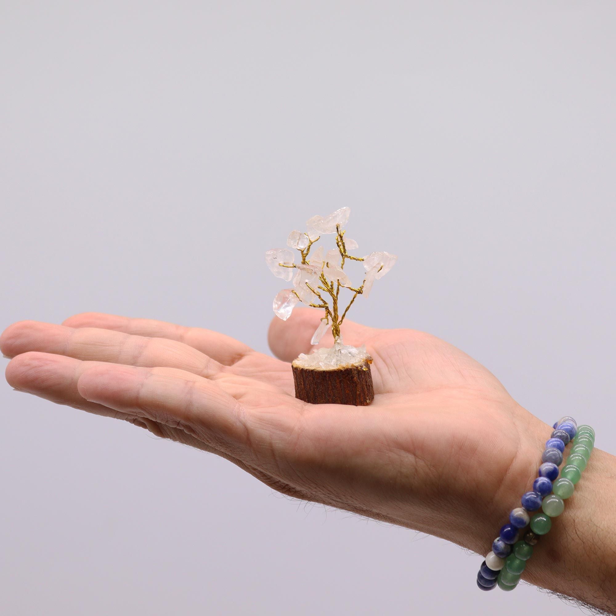 Mini Gemstone Tree on Wood Base with Rock Quartz and 15 Stones