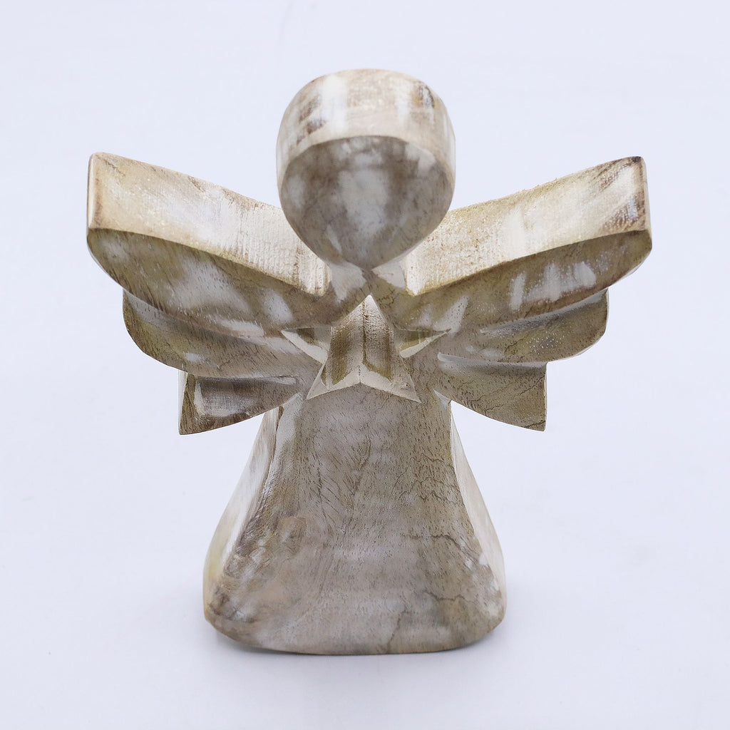 Mango Wood Angel Whitewash with Star Cut Out for Home Decor