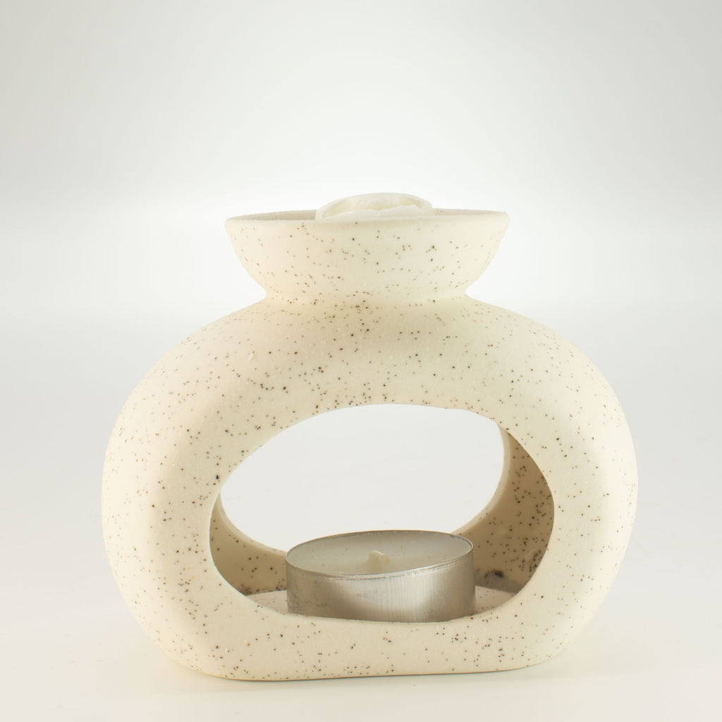 Ceramic Zen Oil Burner Oval Pebble Speckled Off White Design