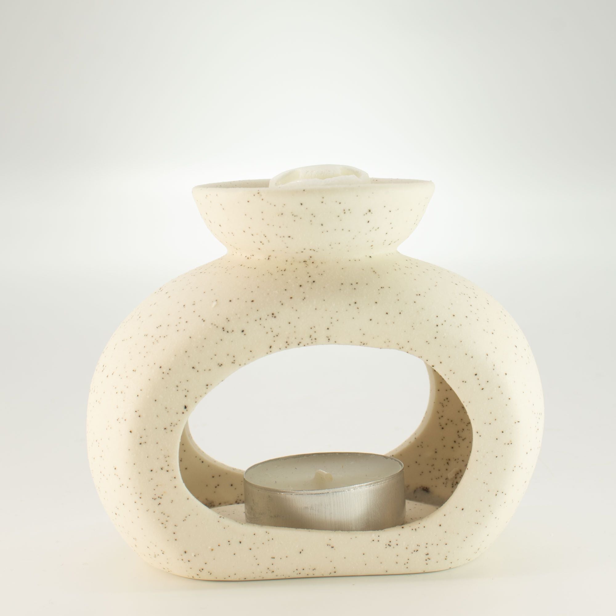Ceramic Zen Oil Burner Oval Pebble Speckled Off White Design