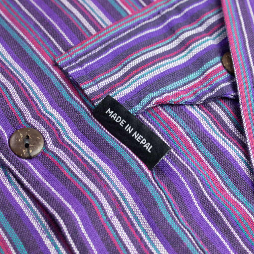 Nomad Sari Grandad Shirt in Black Purple for Everyday Style