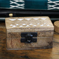 White Washed Wooden Box with Aztec Design for Stylish Storage
