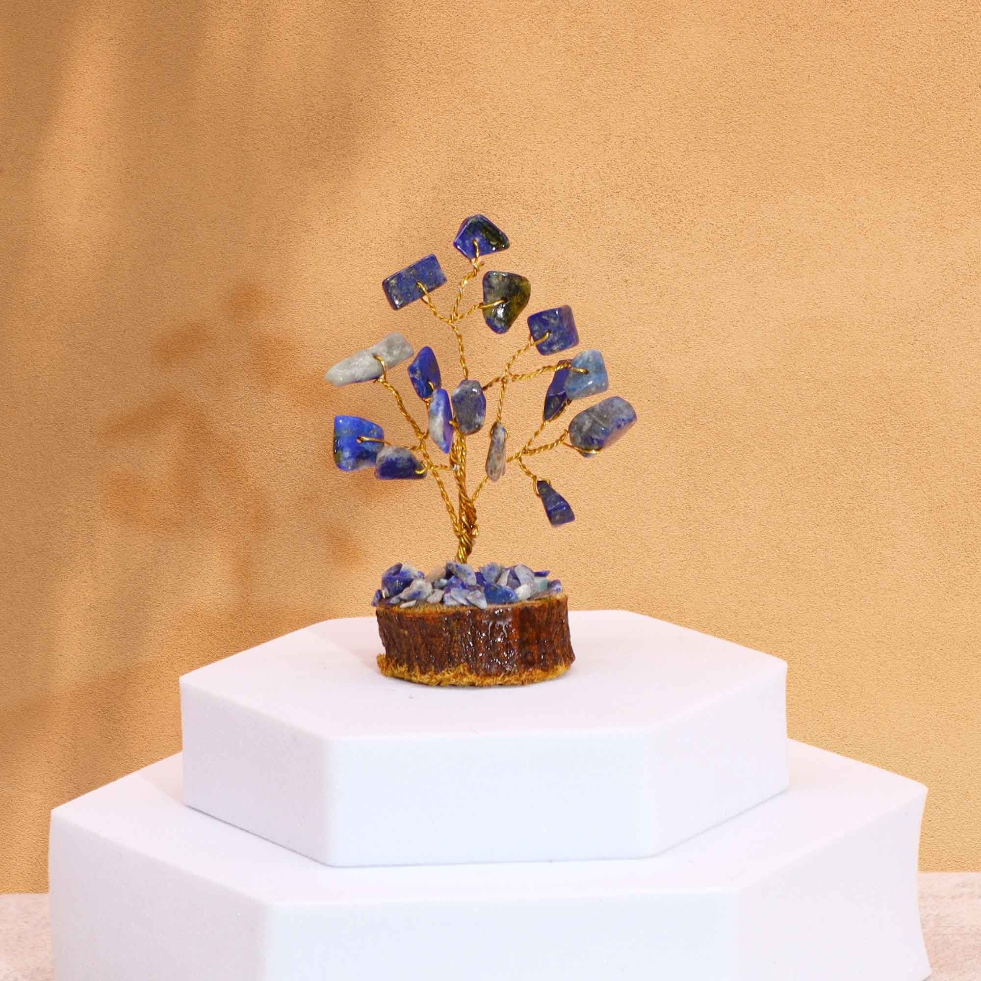 Mini Gemstone Tree on Wood Base with 15 Sodalite Stones Display