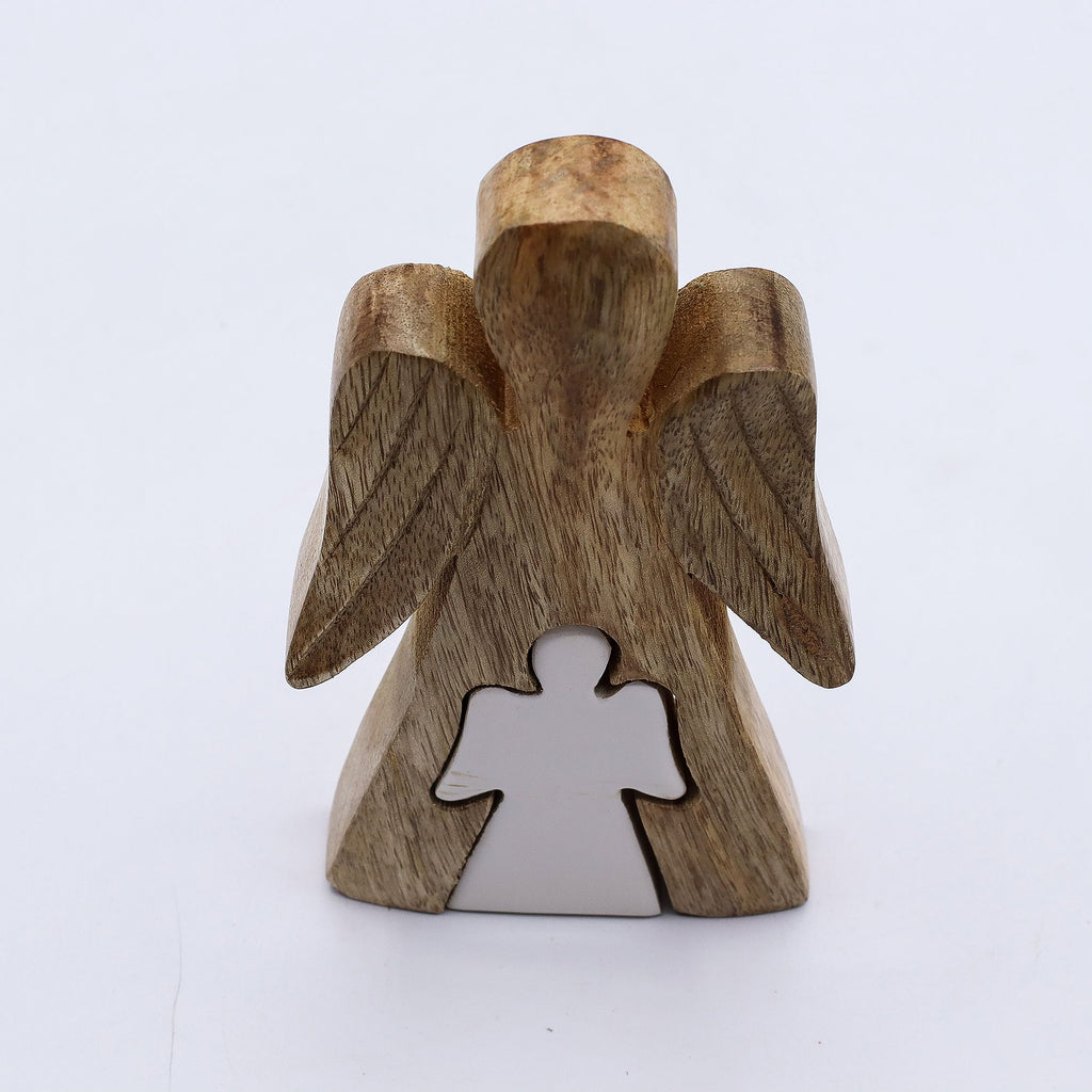 Mango Wood Angel Figurine in White Enamel for Home Decor