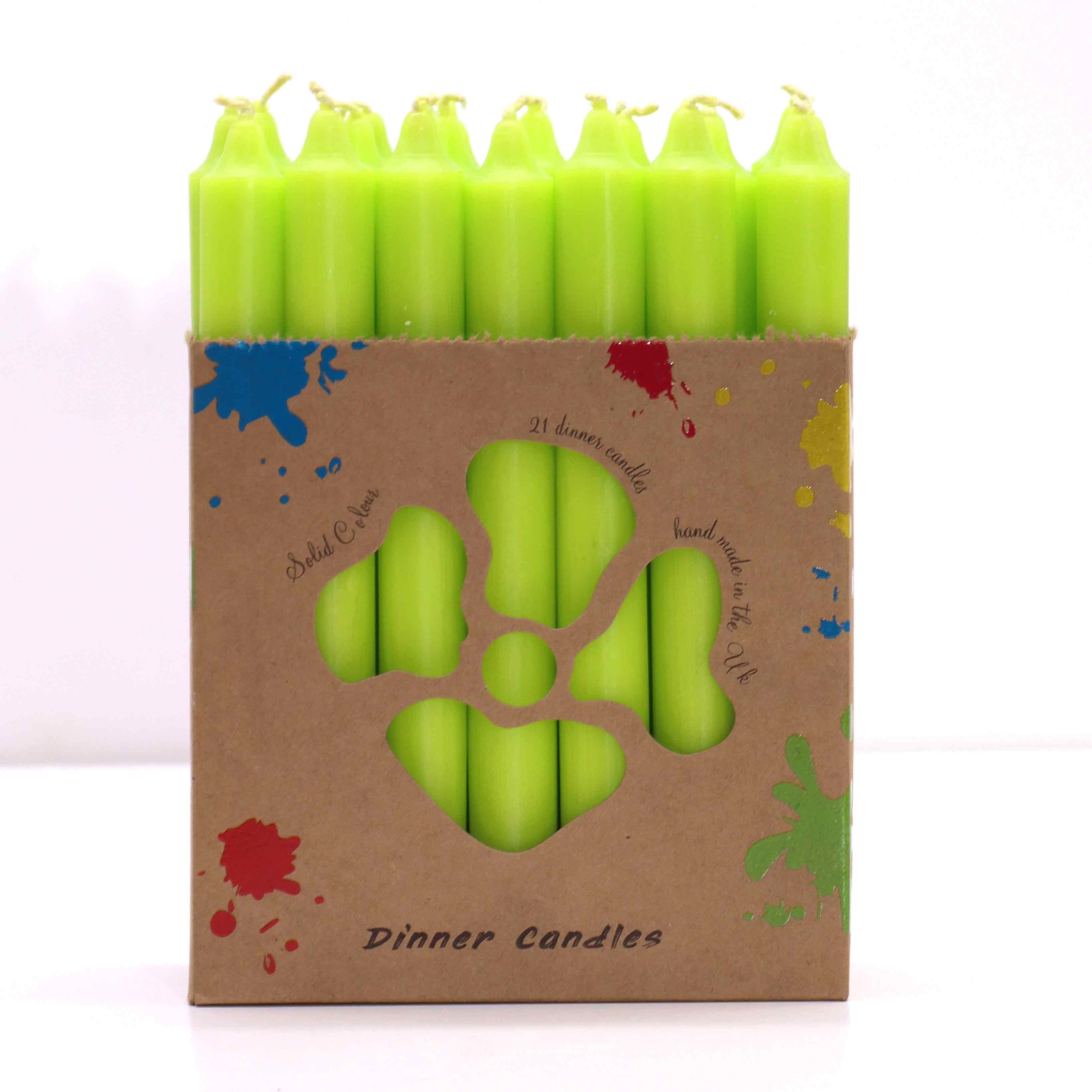 Solid Colour Dinner Candle Set of 21 in Rustic Lime Green Shade