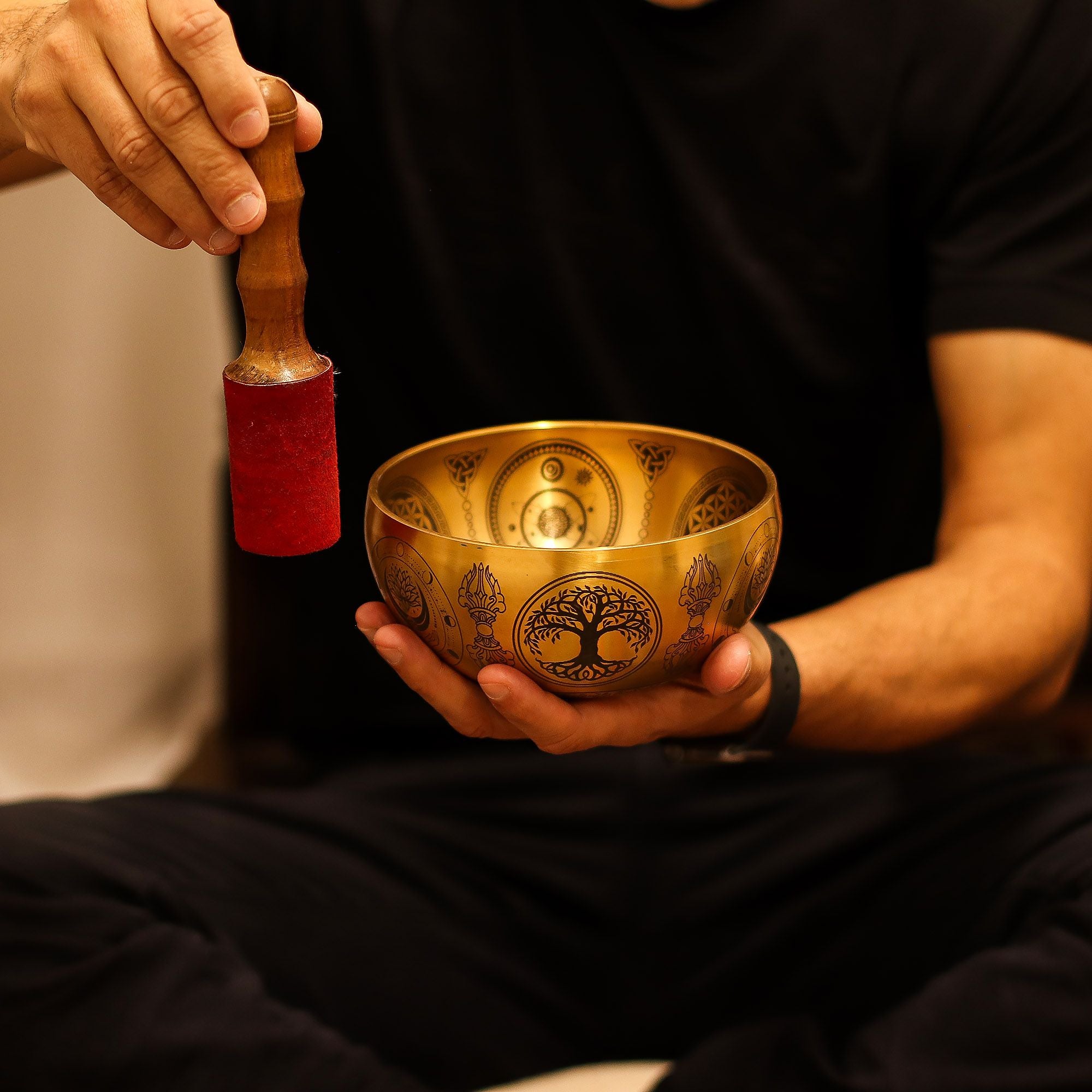 Pure Brass Etched Buddha Set of 4 Singing Bowls for Home Decor