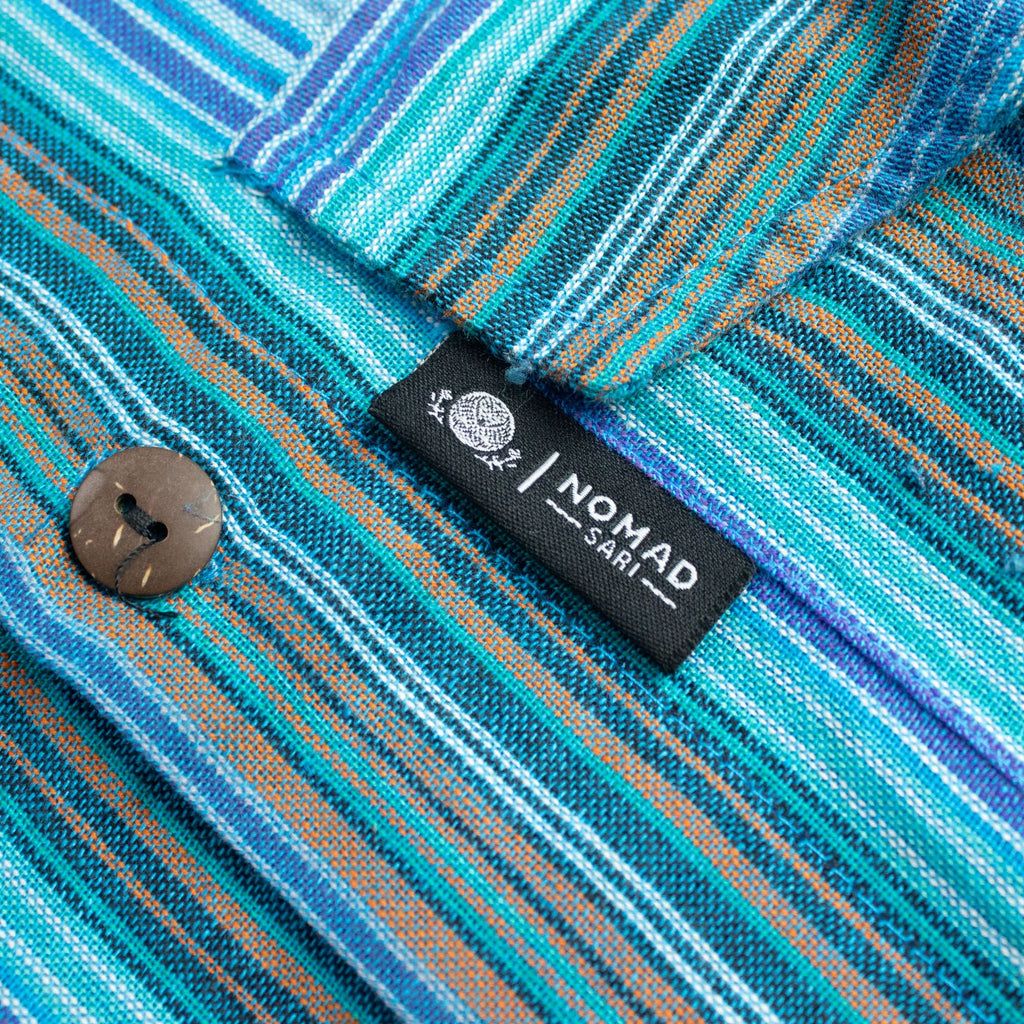 Nomad Sari Grandad Shirt in Turquoise with Bold Stripes